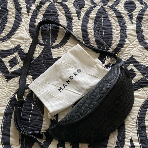 Black Woven Leather Atlas Bag (Fanny Pack) by MANDRN - Picture 3 of 3